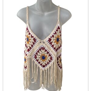 XL Acrylic Hippie Hobo Fringed Crochet Crop Tank
